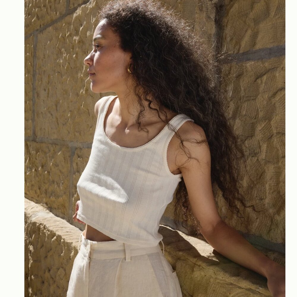 First Rite - Crop Pointelle Scoop Tank - Natural - Large
